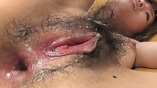 Japanese butler Yu Shimizu gets her hairy pussy fucked and creamy