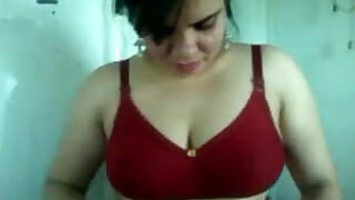 radha bhabhi in a red bra with dirty talk