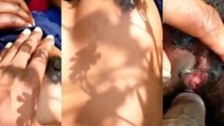 Desi girl polished cunt with XXX tool outdoors