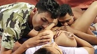Lusty bitch Desi needs a good threesome MFF with her brothers