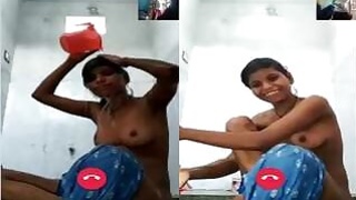 Cute Desi Indian Girl Bathing On Video Call Part 1